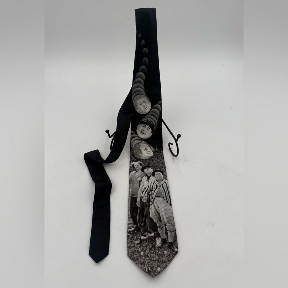 Vintage Ralph Marlin The 3 Stooges 1995 Neck Tie Curly Larry Moe Golfing Novelty
